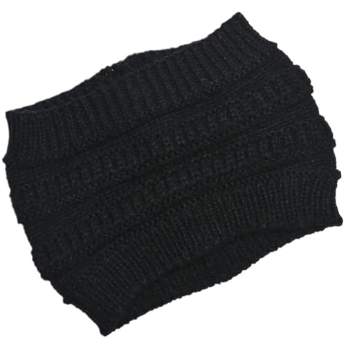 Stirnband 2 stücke Stricken Stirnband Pferdeschwanz Beanie Hut Winter Warme Ohr Frauen Breite Turban Haar Zubehör Mädchen Haar Band Headwraps Winter Stirnband(Black) von ZHAOQIN