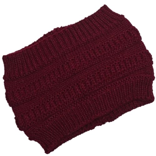 Stirnband 2 stücke Stricken Stirnband Pferdeschwanz Beanie Hut Winter Warme Ohr Frauen Breite Turban Haar Zubehör Mädchen Haar Band Headwraps Winter Stirnband(Red) von ZHAOQIN