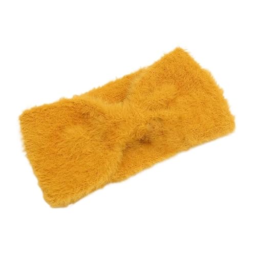Stirnband 2 stücke Winter Warme Plüsch Stirnbänder for Frauen Weiche Breiten Knoten Haarbänder Turbane Damen Haar Zubehör Winter Stirnband(Orange) von ZHAOQIN