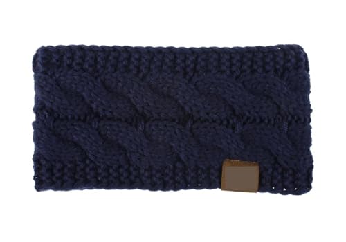 Stirnband 2PCS Breite Stricken Stirnband Winter Warme Ohr Frauen Verdicken Turban Haar Zubehör Mädchen Haarband Headwraps Ohr Wärmer Winter Stirnband(Dark Blue) von ZHAOQIN