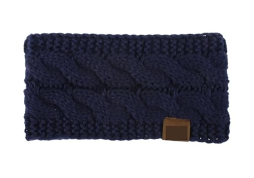 Stirnband 2PCS Breite Stricken Stirnband Winter Warme Ohr Frauen Verdicken Turban Haar Zubehör Mädchen Haarband Headwraps Ohr Wärmer Winter Stirnband(Dark Blue) von ZHAOQIN