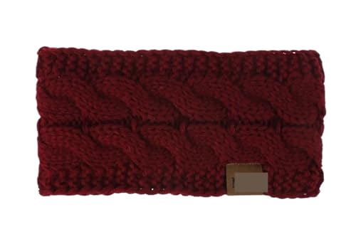 Stirnband 2PCS Breite Stricken Stirnband Winter Warme Ohr Frauen Verdicken Turban Haar Zubehör Mädchen Haarband Headwraps Ohr Wärmer Winter Stirnband(Wine Red) von ZHAOQIN
