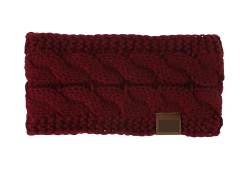 Stirnband 2PCS Breite Stricken Stirnband Winter Warme Ohr Frauen Verdicken Turban Haar Zubehör Mädchen Haarband Headwraps Ohr Wärmer Winter Stirnband(Wine Red) von ZHAOQIN