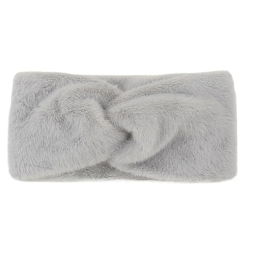 Stirnband 3 stücke Breite Quer Plüsch Stirnbänder for Frauen Solide Weiche Warme Knoten Haarbänder Damen Winter Wärmer Ohr Turbane Haar Zubehör Winter Stirnband(Light Grey) von ZHAOQIN