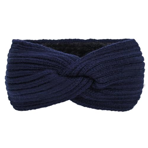 Stirnband 3 stücke Winter Herbst Verdicken Stricken Breiten Stirnband Plüsch Gefüttert Headwrap Turban Haarbänder for Frauen Warm Halten Weibliche Ohr Wärmer Winter Stirnband(Deep Blue) von ZHAOQIN