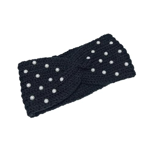 Stirnband 3PCS Perle Gestrickte Kreuz Stirnbänder for Frauen Mädchen Handgemachte Haar Zubehör Herbst Winter Headwear Ohr Wärmer Elastische Haarband Winter Stirnband(Black A) von ZHAOQIN