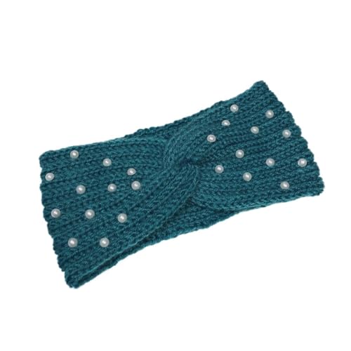 Stirnband 3PCS Perle Gestrickte Kreuz Stirnbänder for Frauen Mädchen Handgemachte Haar Zubehör Herbst Winter Headwear Ohr Wärmer Elastische Haarband Winter Stirnband(Green A) von ZHAOQIN