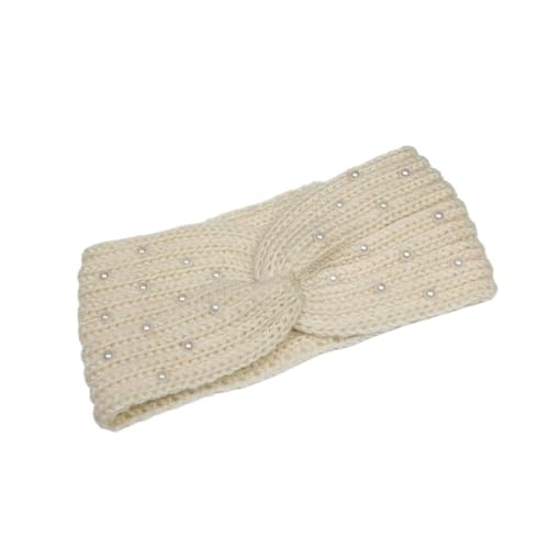 Stirnband 3PCS Perle Gestrickte Kreuz Stirnbänder for Frauen Mädchen Handgemachte Haar Zubehör Herbst Winter Headwear Ohr Wärmer Elastische Haarband Winter Stirnband(White) von ZHAOQIN