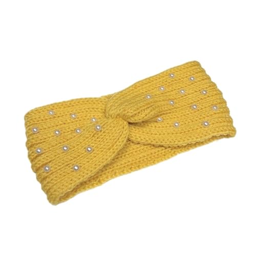 Stirnband 3PCS Perle Gestrickte Kreuz Stirnbänder for Frauen Mädchen Handgemachte Haar Zubehör Herbst Winter Headwear Ohr Wärmer Elastische Haarband Winter Stirnband(Yellow A) von ZHAOQIN