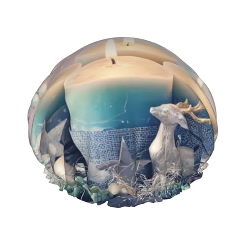 Merry Christmas Duschhaube mit Kerzendruck, wiederverwendbare Haarkappe mit doppelschichtigem Schutz, atmungsaktiver und langlebiger Badehut für Reisen von ZHAOUR