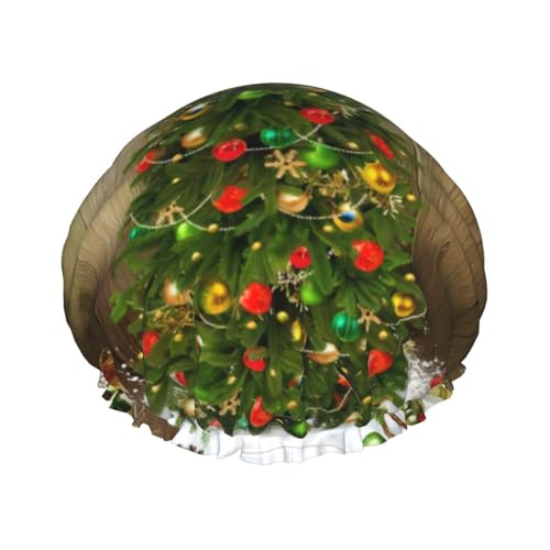 Merry Christmas Print Duschhaube - Wiederverwendbare Haarkappe mit doppelschichtigem Schutz, atmungsaktiver & langlebiger Badehut für Reisen von ZHAOUR