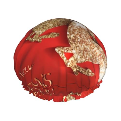 Merry Christmas Print Duschhaube - Wiederverwendbare Haarkappe mit doppelschichtigem Schutz, atmungsaktiver & langlebiger Badehut für Reisen von ZHAOUR