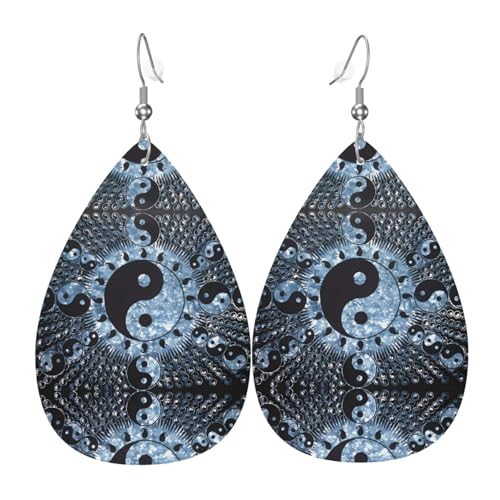 Stilvolle Ohrringe mit Ying-Yang-Diagramm-Druck für Frauen – leichter Lederschmuck in Tropfenform, perfekt für Mode-Partys, Einheitsgröße, Leder von ZHAOUR