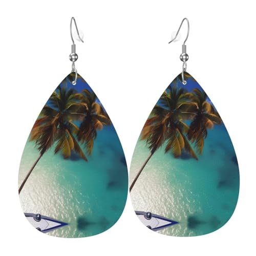 Stilvolle Strand-Ohrringe mit Kokosnuss-Sonnenschein-Druck für Frauen – leichter Lederschmuck in Tropfenform, perfekt für Mode-Partys, Einheitsgröße, Leder von ZHAOUR