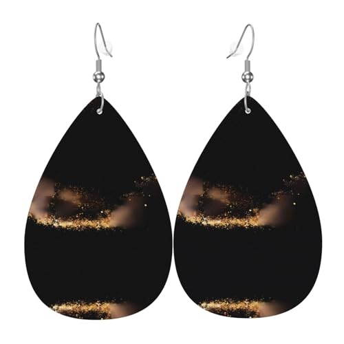 Stilvolle baumelnde Ohrringe mit goldfarbenem schwarzem Sanddruck für Damen – leichter Lederschmuck in Tropfenform, perfekt für Mode-Partys, Einheitsgröße, Leder von ZHAOUR
