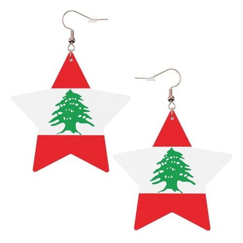 Weiße trendige Leder-Stern-Ohrringe für Frauen – Flagge des Libanon-Drucks, baumelnder Schmuck, leichte modische Creolen-Anhänger, Einheitsgröße, Leder Weiße trendige Leder-Stern-Ohrringe für Frauen – Flagge des Libanon-Drucks, baumelnder Schmuck, leichte modische Creolen-Anhänger, Einheitsgröße, Leder von ZHAOUR