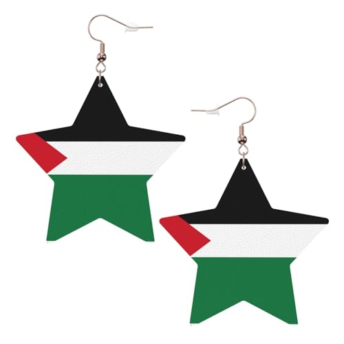 Weiße trendige Leder-Stern-Ohrringe für Frauen – Flagge des Staates Palästina Druck baumelnder Schmuck, leichte modische Creolen-Anhänger, Einheitsgröße, Leder von ZHAOUR