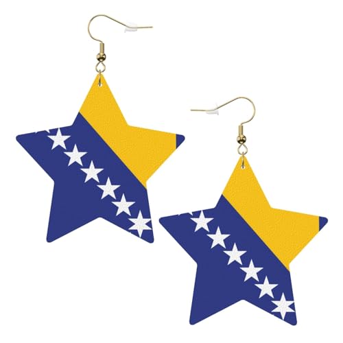 Weiße trendige Leder-Stern-Ohrringe für Frauen – Flagge von Bosnien und Herzegowina Druck baumeln Schmuck, leichte modische Creolen-Anhänger, Einheitsgröße, Leder Weiße trendige Leder-Stern-Ohrringe für Frauen – Flagge von Bosnien und Herzegowina Druck baumeln Schmuck, leichte modische Creolen-Anhänger, Einheitsgröße, Leder von ZHAOUR