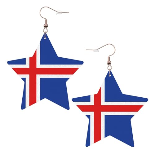 Weiße trendige Leder-Stern-Ohrringe für Frauen – Flagge von Island Druck baumelnder Schmuck, leichte modische Creolen-Anhänger, Einheitsgröße, Leder Weiße trendige Leder-Stern-Ohrringe für Frauen – Flagge von Island Druck baumelnder Schmuck, leichte modische Creolen-Anhänger, Einheitsgröße, Leder von ZHAOUR