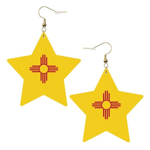 Weiße trendige Leder-Stern-Ohrringe für Frauen – Flagge von New Mexico Druck, baumelnder Schmuck, leichte modische Creolen-Anhänger, Einheitsgröße, Leder Weiße trendige Leder-Stern-Ohrringe für Frauen – Flagge von New Mexico Druck, baumelnder Schmuck, leichte modische Creolen-Anhänger, Einheitsgröße, Leder von ZHAOUR
