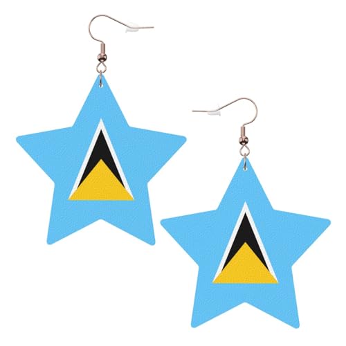 Weiße trendige Leder-Stern-Ohrringe für Frauen – Flagge von St. Lucia Druck baumelnder Schmuck, leichte modische Creolen-Anhänger, Einheitsgröße, Leder Weiße trendige Leder-Stern-Ohrringe für Frauen – Flagge von St. Lucia Druck baumelnder Schmuck, leichte modische Creolen-Anhänger, Einheitsgröße, Leder von ZHAOUR