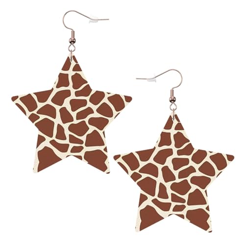 Weiße trendige Leder-Stern-Ohrringe für Frauen – Giraffen-Druck (1) Druck baumelnder Schmuck, leichte modische Creolen-Anhänger, Einheitsgröße, Leder von ZHAOUR