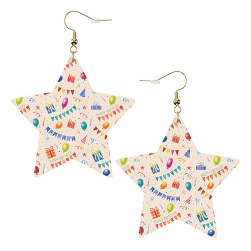 Weiße trendige Leder-Stern-Ohrringe für Frauen – Happy Birthday to You Print baumelnder Schmuck, leichte modische Creolen-Anhänger, Einheitsgröße, Leder Weiße trendige Leder-Stern-Ohrringe für Frauen – Happy Birthday to You Print baumelnder Schmuck, leichte modische Creolen-Anhänger, Einheitsgröße, Leder von ZHAOUR