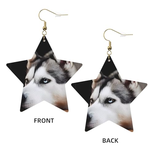 Weiße trendige Leder-Stern-Ohrringe für Frauen – Husky-Hund (1) Druck baumelnder Schmuck, leichte modische Creolen-Anhänger, Einheitsgröße, Leder von ZHAOUR