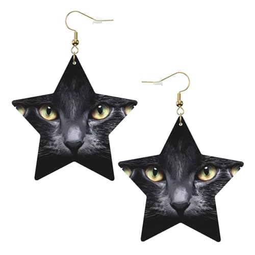 Weiße trendige Leder-Stern-Ohrringe für Frauen – Katzen-Druck, baumelnder Schmuck, leichte modische Creolen-Anhänger, Einheitsgröße, Leder von ZHAOUR