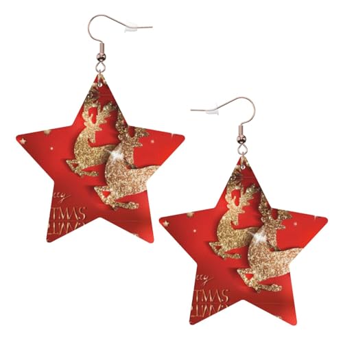 Weiße trendige Leder-Stern-Ohrringe für Frauen - Merry Christmas Print baumelnder Schmuck, leichte modische Creolen-Anhänger, Einheitsgröße, Leder von ZHAOUR