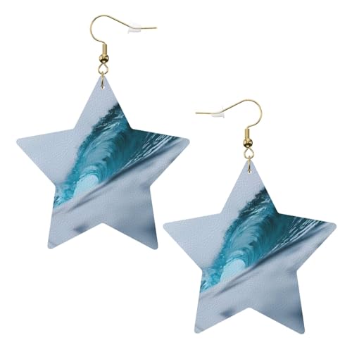 Weiße trendige Leder-Stern-Ohrringe für Frauen – Ozeangrüne Welle Surf-Druck baumelnder Schmuck, leichte modische Creolen-Anhänger, Einheitsgröße, Leder Weiße trendige Leder-Stern-Ohrringe für Frauen – Ozeangrüne Welle Surf-Druck baumelnder Schmuck, leichte modische Creolen-Anhänger, Einheitsgröße, Leder von ZHAOUR