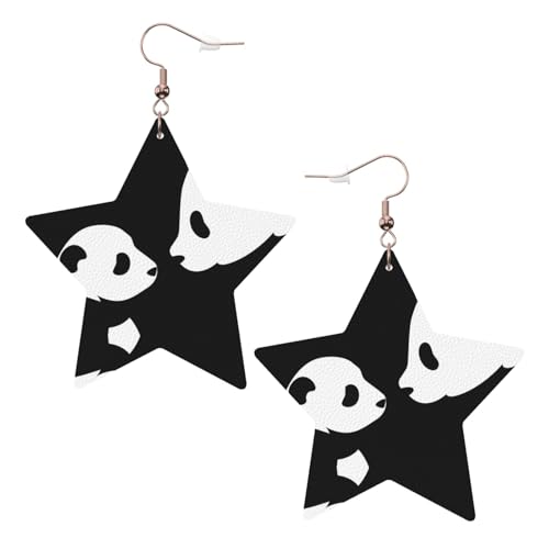 Weiße trendige Leder-Stern-Ohrringe für Frauen - Panda-Tierdruck baumelnder Schmuck, leichte modische Creolen-Anhänger, Einheitsgröße, Leder Weiße trendige Leder-Stern-Ohrringe für Frauen - Panda-Tierdruck baumelnder Schmuck, leichte modische Creolen-Anhänger, Einheitsgröße, Leder von ZHAOUR