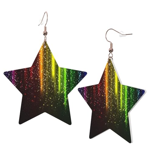 Weiße trendige Leder-Stern-Ohrringe für Frauen – Regenbogen-Neon-Druck, baumelnder Schmuck, leichte modische Creolen-Anhänger, Einheitsgröße, Leder Weiße trendige Leder-Stern-Ohrringe für Frauen – Regenbogen-Neon-Druck, baumelnder Schmuck, leichte modische Creolen-Anhänger, Einheitsgröße, Leder von ZHAOUR
