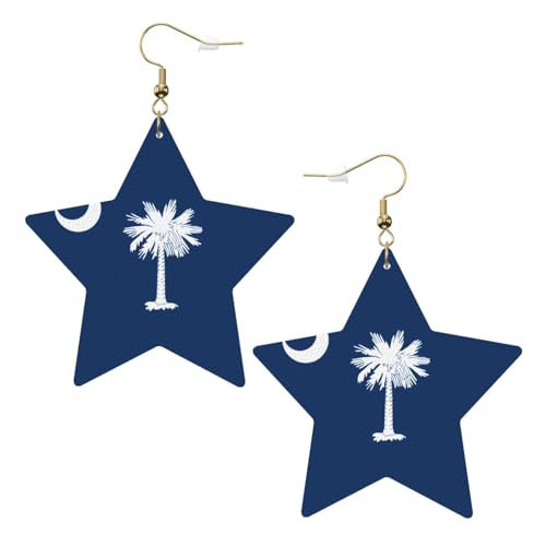 Weiße trendige Leder-Stern-Ohrringe für Frauen – South Carolina Flaggen-Druck, baumelnder Schmuck, leichte modische Creolen-Anhänger, Einheitsgröße, Leder Weiße trendige Leder-Stern-Ohrringe für Frauen – South Carolina Flaggen-Druck, baumelnder Schmuck, leichte modische Creolen-Anhänger, Einheitsgröße, Leder von ZHAOUR