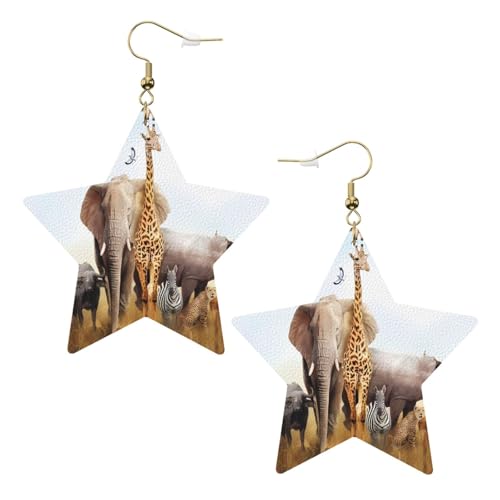 Weiße trendige Leder-Stern-Ohrringe für Frauen – Tier-Safari-Druck, baumelnder Schmuck, leichte modische Creolen-Anhänger, Einheitsgröße, Leder von ZHAOUR