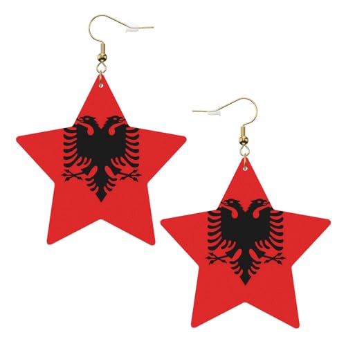 Weiße trendige Leder-Stern-Ohrringe für Frauen – albanische Flagge, baumelnder Schmuck, leicht, modisch, Creolen-Anhänger, Einheitsgröße, Leder Weiße trendige Leder-Stern-Ohrringe für Frauen – albanische Flagge, baumelnder Schmuck, leicht, modisch, Creolen-Anhänger, Einheitsgröße, Leder von ZHAOUR