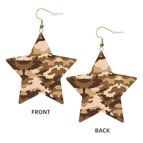 Weiße trendige Leder-Stern-Ohrringe für Frauen – brauner Camouflage-Druck, baumelnder Schmuck, leichte modische Creolen-Anhänger, Einheitsgröße, Leder Weiße trendige Leder-Stern-Ohrringe für Frauen – brauner Camouflage-Druck, baumelnder Schmuck, leichte modische Creolen-Anhänger, Einheitsgröße, Leder von ZHAOUR