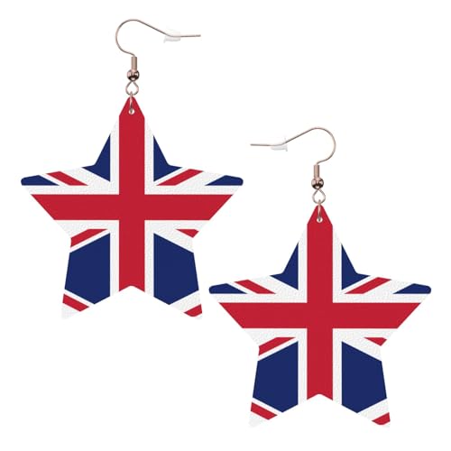 Weiße trendige Leder-Stern-Ohrringe für Frauen – britische Flagge, baumelnder Schmuck, leicht, modisch, Creolen-Anhänger, Einheitsgröße, Leder Weiße trendige Leder-Stern-Ohrringe für Frauen – britische Flagge, baumelnder Schmuck, leicht, modisch, Creolen-Anhänger, Einheitsgröße, Leder von ZHAOUR