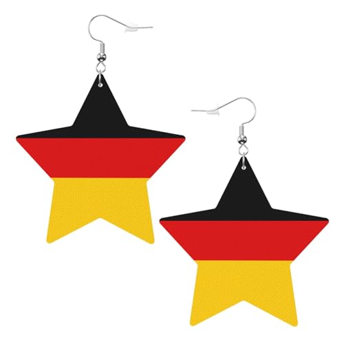 Weiße trendige Leder-Stern-Ohrringe für Frauen – deutsche Flagge Druck baumelnder Schmuck, leichte modische Creolen-Anhänger, Einheitsgröße, Leder Weiße trendige Leder-Stern-Ohrringe für Frauen – deutsche Flagge Druck baumelnder Schmuck, leichte modische Creolen-Anhänger, Einheitsgröße, Leder von ZHAOUR
