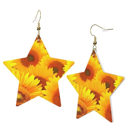 Weiße trendige Leder-Stern-Ohrringe für Frauen – gelber Sonnenblumen-Druck, baumelnder Schmuck, leichte modische Creolen-Anhänger, Einheitsgröße, Leder Weiße trendige Leder-Stern-Ohrringe für Frauen – gelber Sonnenblumen-Druck, baumelnder Schmuck, leichte modische Creolen-Anhänger, Einheitsgröße, Leder von ZHAOUR