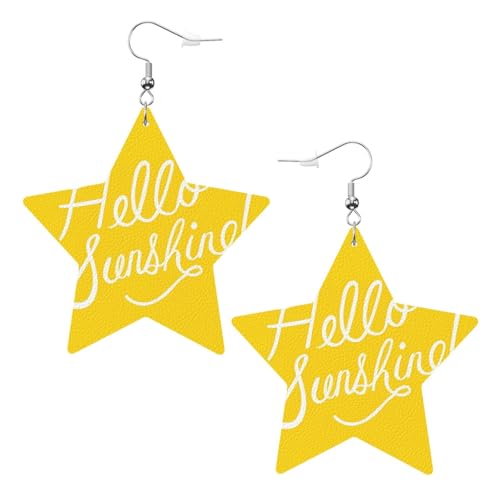 Weiße trendige Leder-Stern-Ohrringe für Frauen – gut aussehender Hello Sunshine Print baumelnder Schmuck, leichte modische Creolen-Anhänger, Einheitsgröße, Leder von ZHAOUR