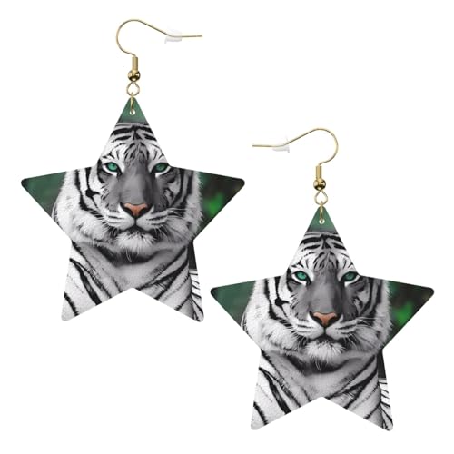 Weiße trendige Leder-Stern-Ohrringe für Frauen – niedlicher Leopardenmuster, baumelnder Schmuck, leichte modische Creolen-Anhänger, Einheitsgröße, Leder Weiße trendige Leder-Stern-Ohrringe für Frauen – niedlicher Leopardenmuster, baumelnder Schmuck, leichte modische Creolen-Anhänger, Einheitsgröße, Leder von ZHAOUR