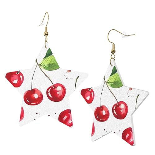 Weiße trendige Leder-Stern-Ohrringe für Frauen – niedlicher kleiner Kirsch-Druck, baumelnder Schmuck, leicht, modische Creolen-Anhänger, Einheitsgröße, Leder Weiße trendige Leder-Stern-Ohrringe für Frauen – niedlicher kleiner Kirsch-Druck, baumelnder Schmuck, leicht, modische Creolen-Anhänger, Einheitsgröße, Leder von ZHAOUR