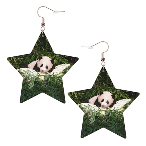 Weiße trendige Leder-Stern-Ohrringe für Frauen – niedlicher kleiner Panda-Druck, baumelnder Schmuck, leicht, modisch, Creolen-Anhänger, Einheitsgröße, Leder Weiße trendige Leder-Stern-Ohrringe für Frauen – niedlicher kleiner Panda-Druck, baumelnder Schmuck, leicht, modisch, Creolen-Anhänger, Einheitsgröße, Leder von ZHAOUR
