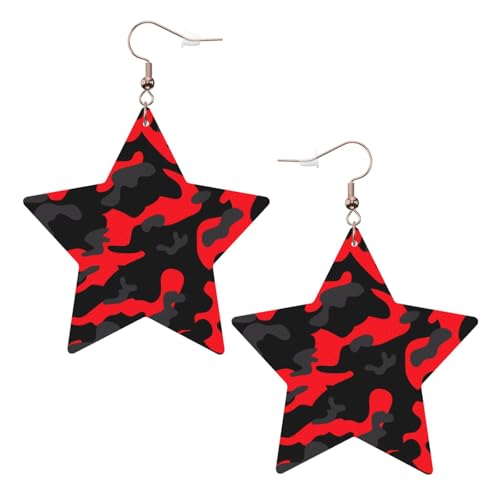 Weiße trendige Leder-Stern-Ohrringe für Frauen – roter Camouflage-Druck, baumelnder Schmuck, leichte modische Creolen-Anhänger, Einheitsgröße, Leder Weiße trendige Leder-Stern-Ohrringe für Frauen – roter Camouflage-Druck, baumelnder Schmuck, leichte modische Creolen-Anhänger, Einheitsgröße, Leder von ZHAOUR