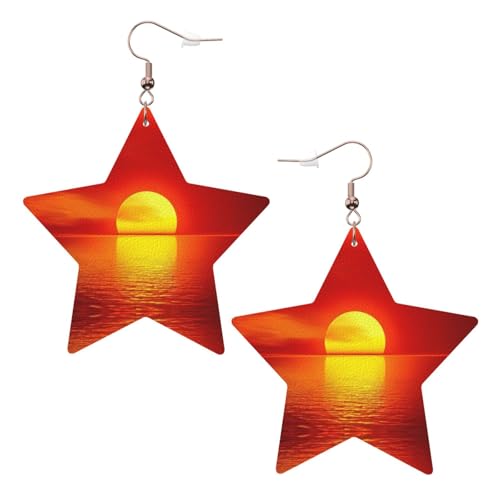 Weiße trendige Leder-Stern-Ohrringe für Frauen – roter Sonnenaufgang-Druck, baumelnder Schmuck, leichte modische Creolen-Anhänger, Einheitsgröße, Leder Weiße trendige Leder-Stern-Ohrringe für Frauen – roter Sonnenaufgang-Druck, baumelnder Schmuck, leichte modische Creolen-Anhänger, Einheitsgröße, Leder von ZHAOUR
