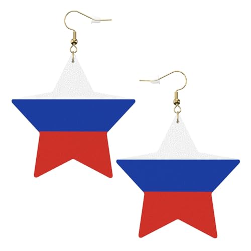 Weiße trendige Leder-Stern-Ohrringe für Frauen – russische Flagge, baumelnder Schmuck, leichte modische Creolen-Anhänger, Einheitsgröße, Leder Weiße trendige Leder-Stern-Ohrringe für Frauen – russische Flagge, baumelnder Schmuck, leichte modische Creolen-Anhänger, Einheitsgröße, Leder von ZHAOUR