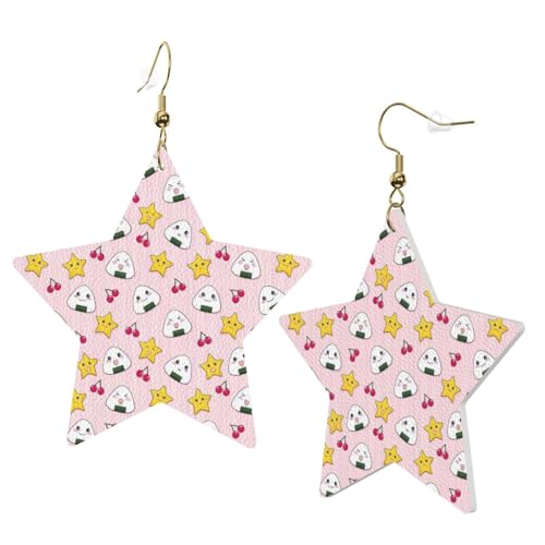 Weiße trendige Leder-Stern-Ohrringe für Frauen – schöner Reiskugel-Druck, baumelnder Schmuck, leichte modische Creolen-Anhänger, Einheitsgröße, Leder Weiße trendige Leder-Stern-Ohrringe für Frauen – schöner Reiskugel-Druck, baumelnder Schmuck, leichte modische Creolen-Anhänger, Einheitsgröße, Leder von ZHAOUR