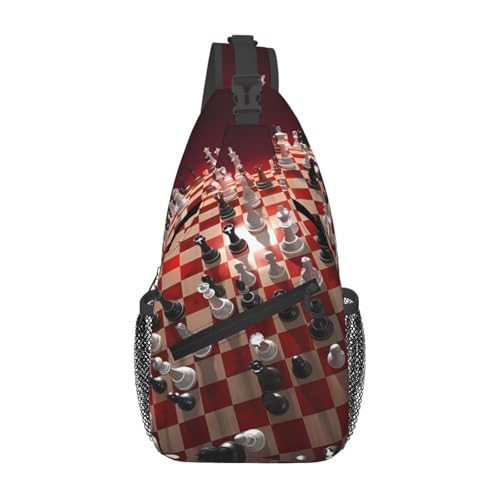 ZHAOUR Brusttasche mit gelbeäugigem Eulen-Druck, leichter Wanderrucksack mit Reißverschlüssen, Reisetasche, Unisex, für den täglichen und Außenbereich, Internationales Schach, Einheitsgröße von ZHAOUR