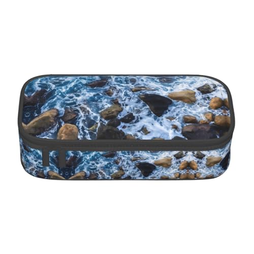 ZHAOUR Federmäppchen mit Flagge der Republik Kroatien, Volldruck-Design, Mehrzweck-Organizer, strapazierfähiges Oxford-Gewebe, mehrere Fächer, Meeressteine, Einheitsgröße, Schulranzen von ZHAOUR